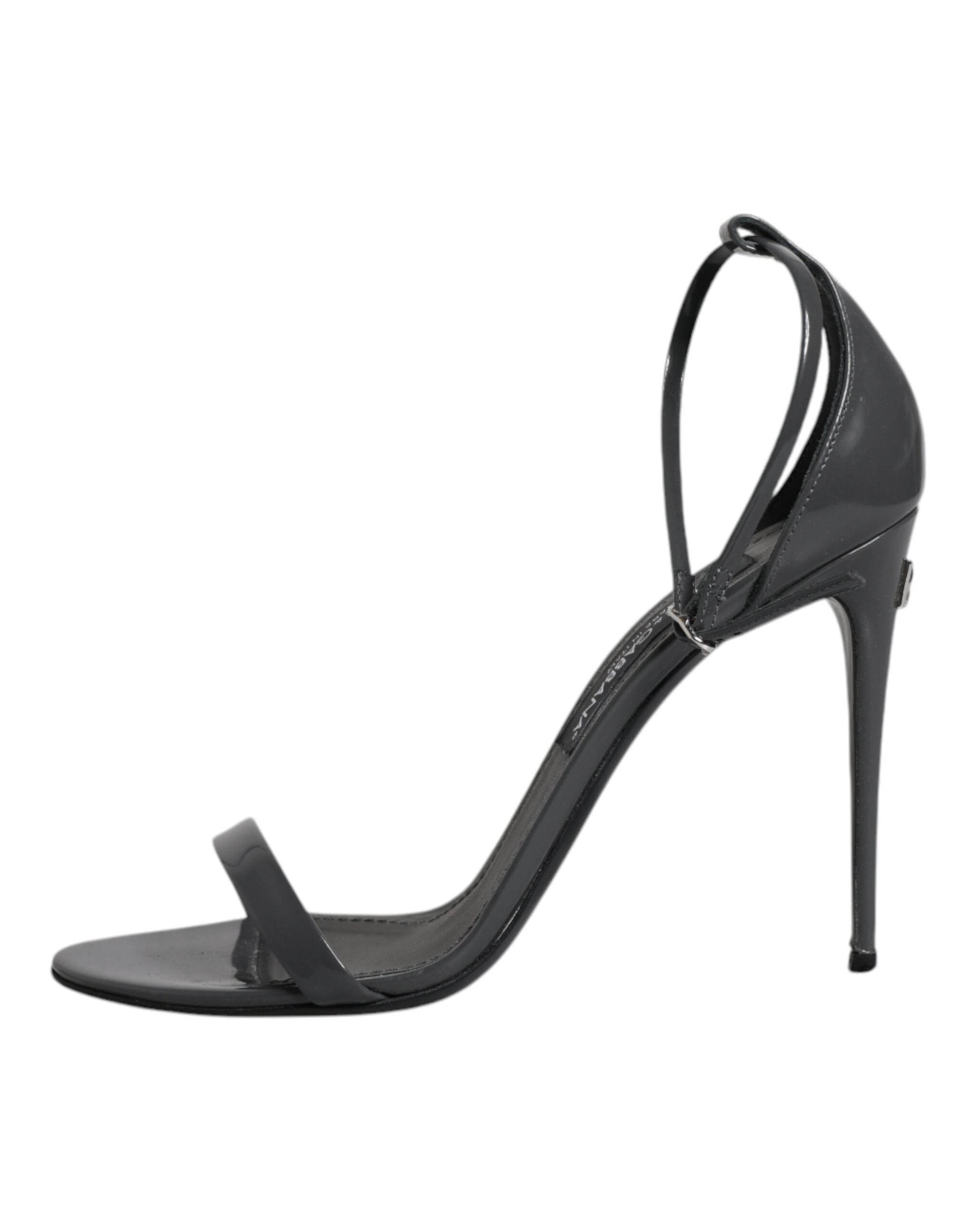 Dolce & Gabbana Grey Leather Ankle Strap Heel Sandals Shoes - Hilstor