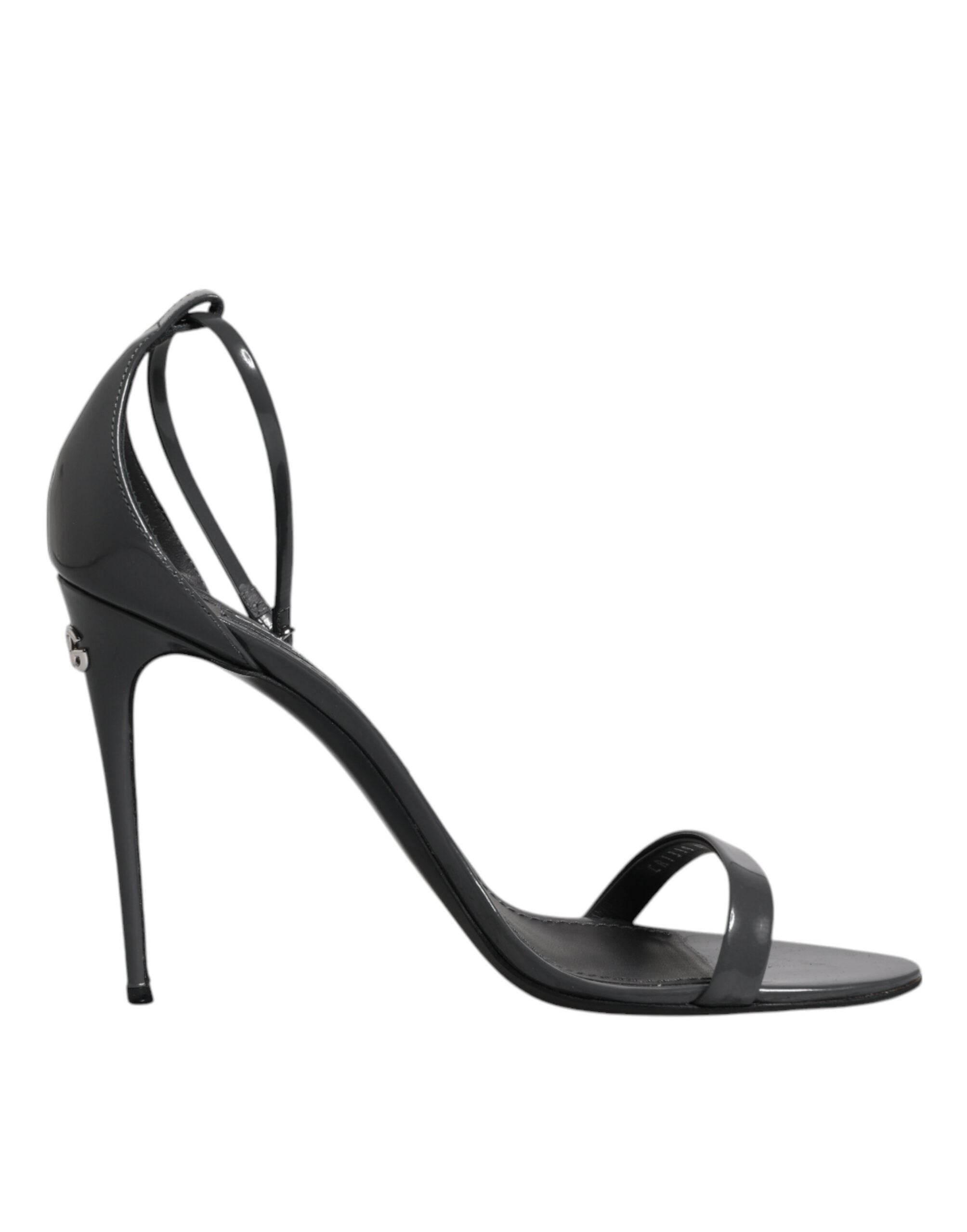Dolce & Gabbana Grey Leather Ankle Strap Heel Sandals Shoes - Hilstor