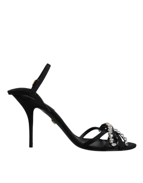 Dolce & Gabbana Black Leather Crystal Bow KEIRA Sandals Shoes - Hilstor
