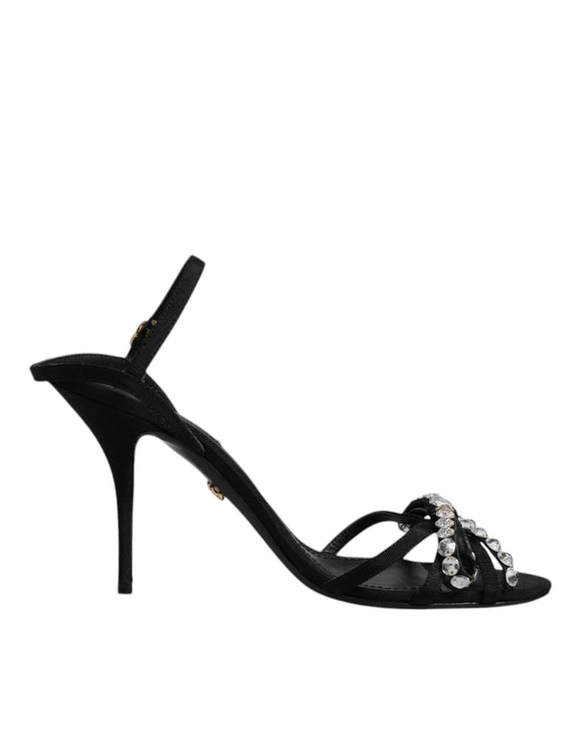 Dolce & Gabbana Black Leather Crystal Bow KEIRA Sandals Shoes - Hilstor