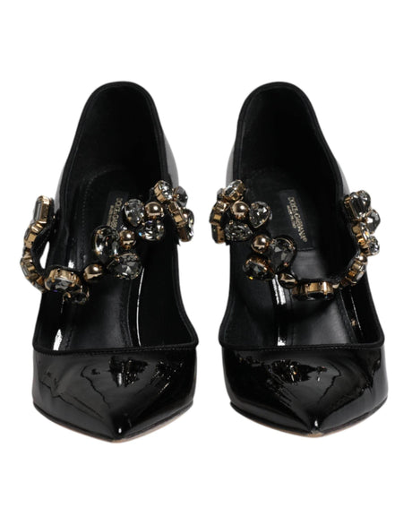 Dolce & Gabbana Black Leather Crystal Mary Jane Pumps Shoes - Hilstor