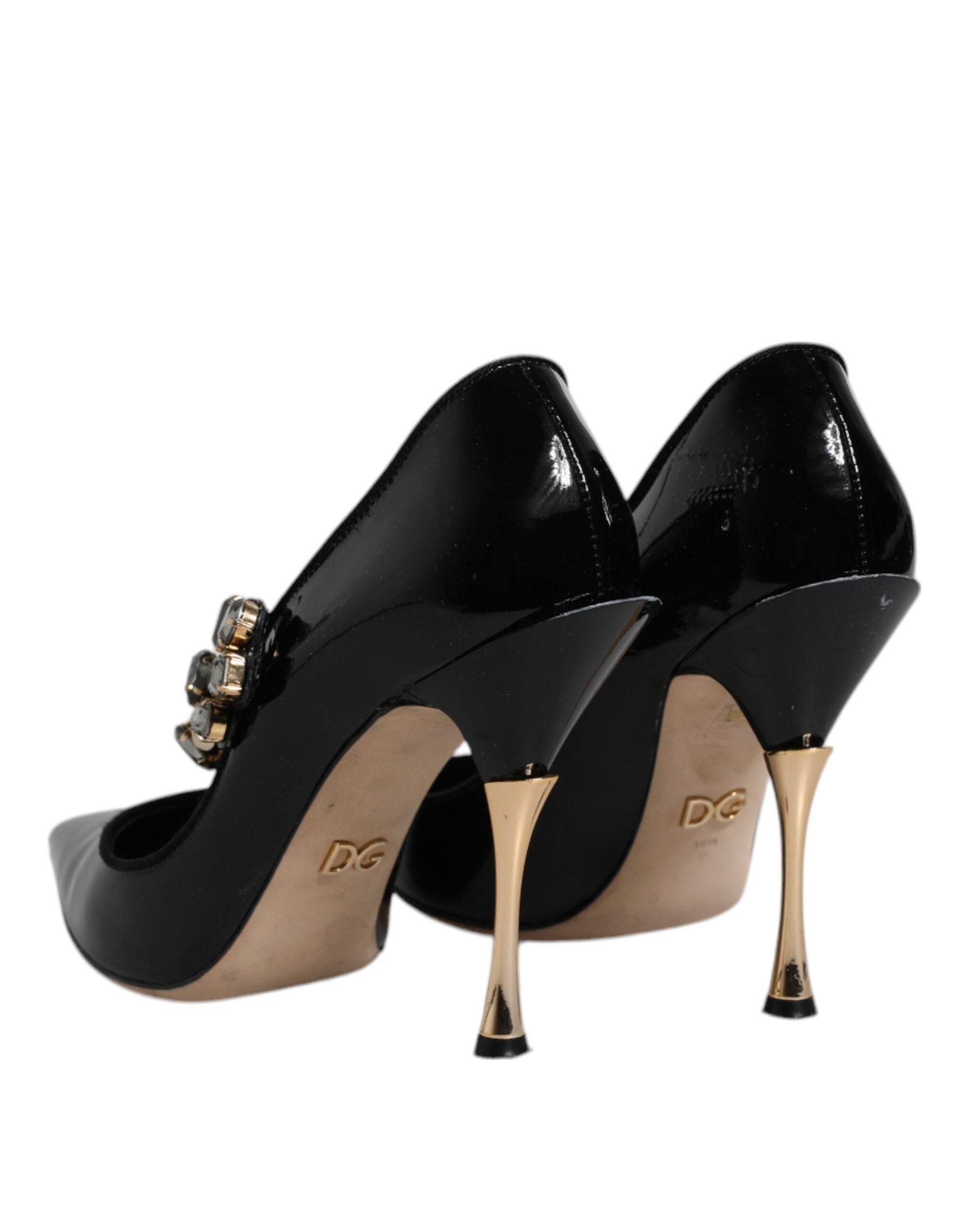 Dolce & Gabbana Black Leather Crystal Mary Jane Pumps Shoes - Hilstor