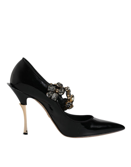 Dolce & Gabbana Black Leather Crystal Mary Jane Pumps Shoes - Hilstor
