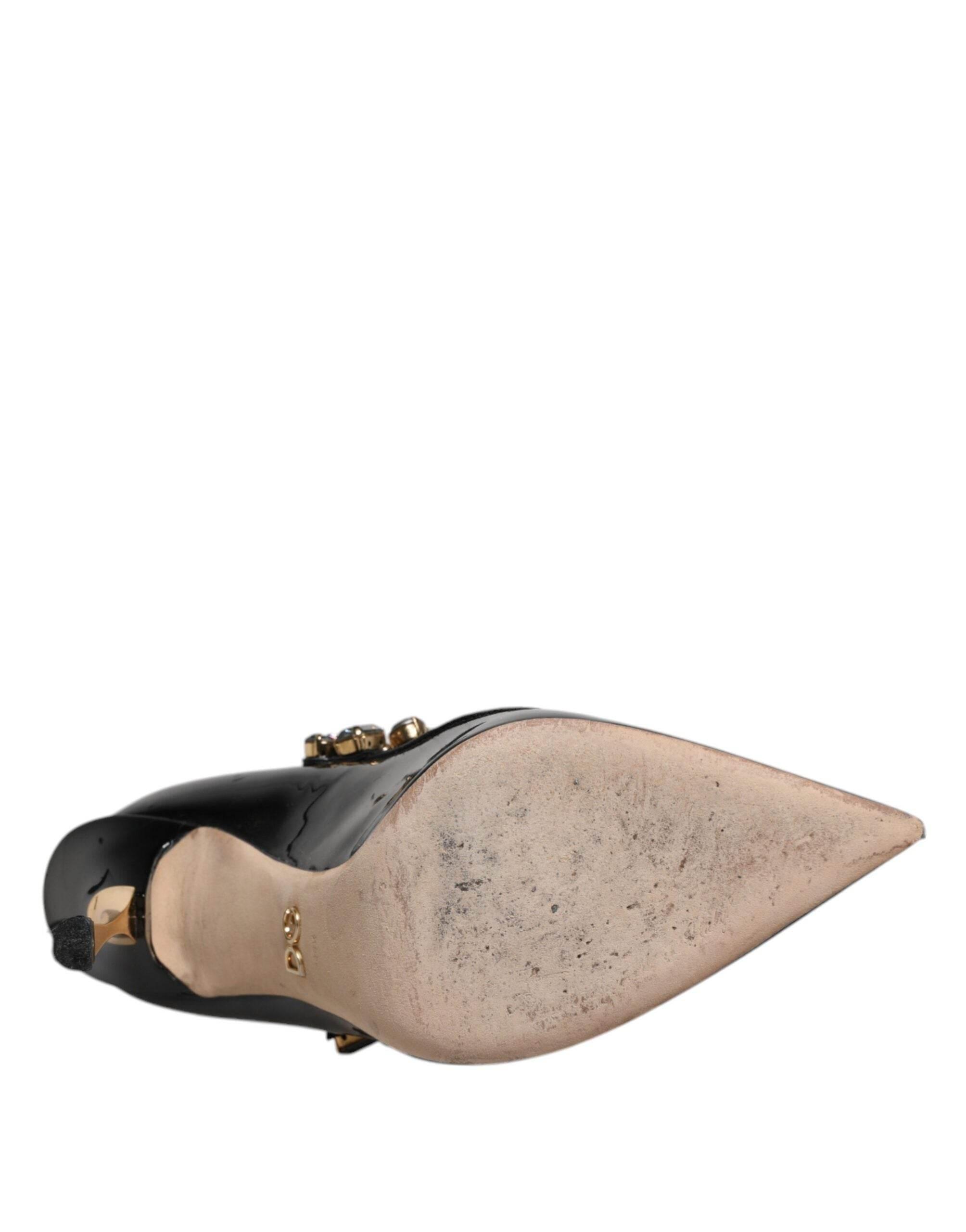 Dolce & Gabbana Black Leather Crystal Mary Jane Pumps Shoes - Hilstor