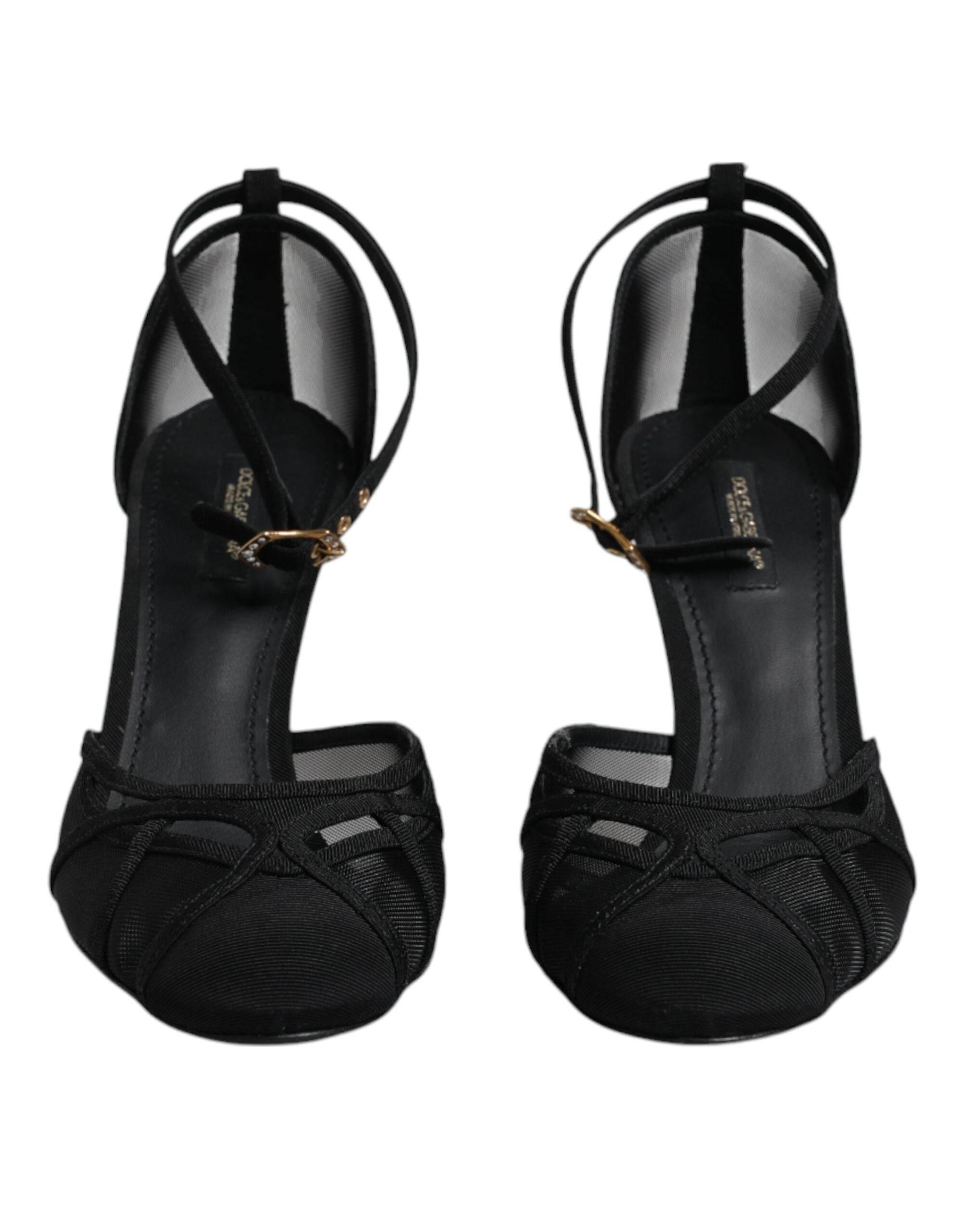 Dolce & Gabbana Black Mesh Ankle Strap Heels Pumps Shoes - Hilstor