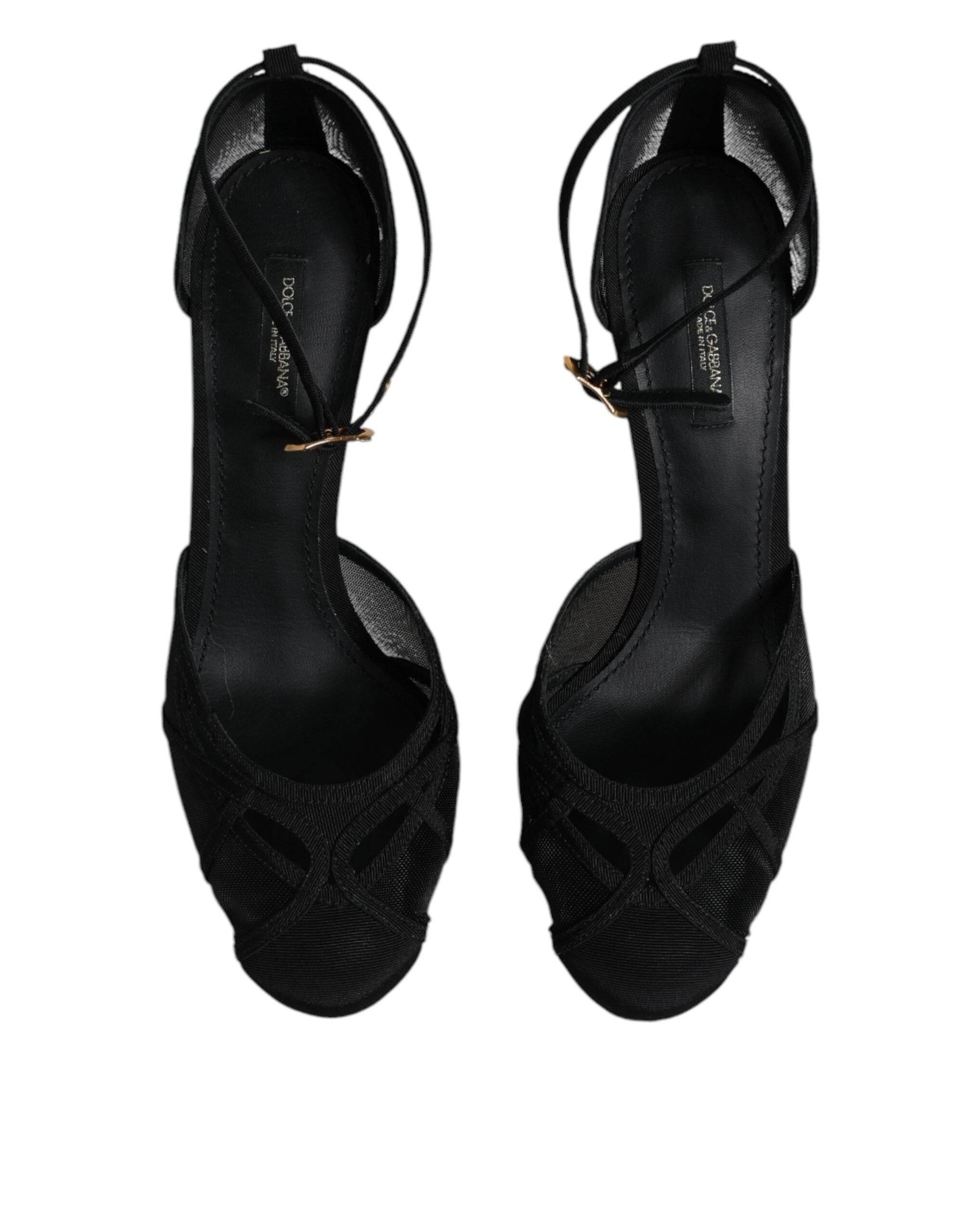 Dolce & Gabbana Black Mesh Ankle Strap Heels Pumps Shoes - Hilstor