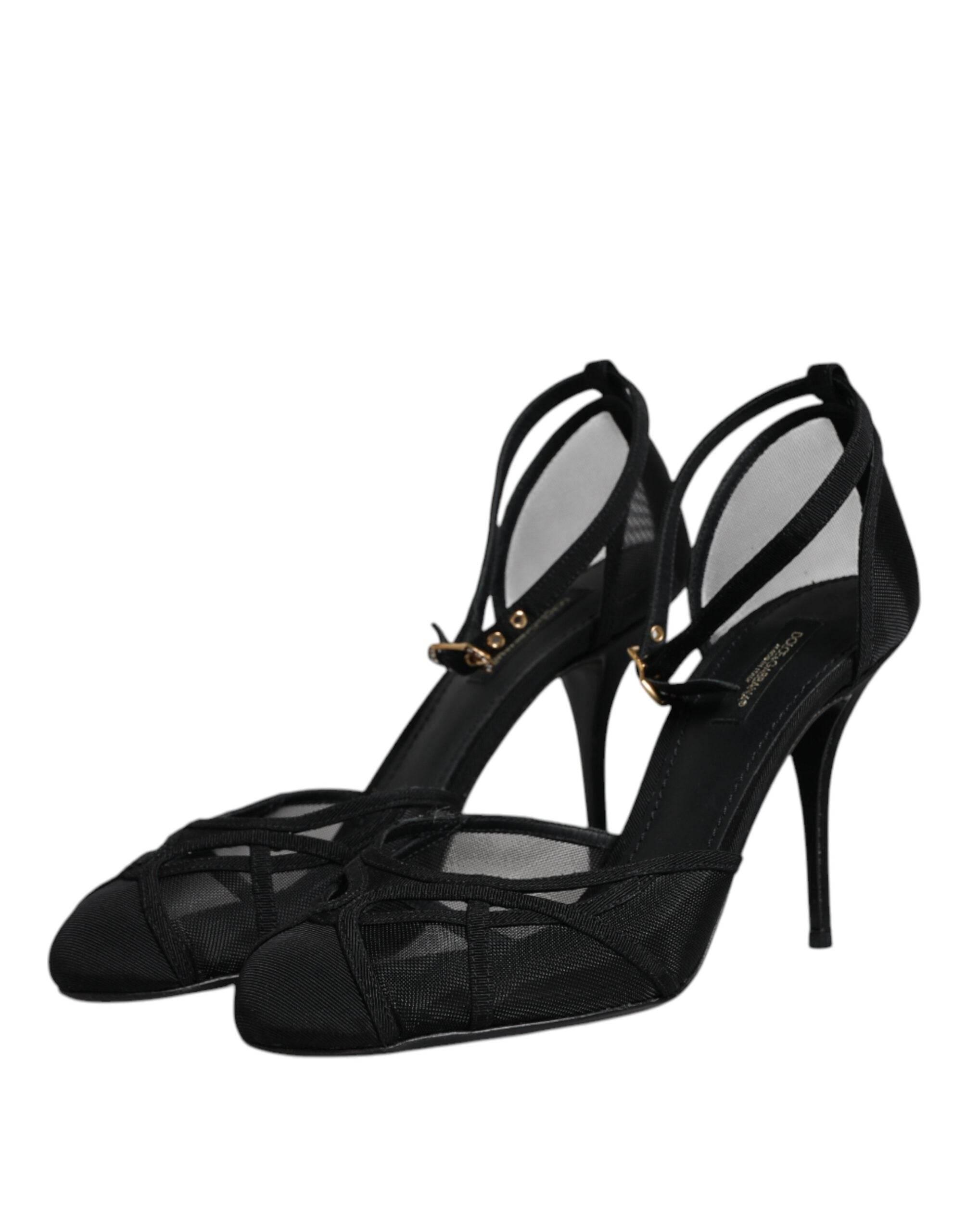 Dolce & Gabbana Black Mesh Ankle Strap Heels Pumps Shoes - Hilstor