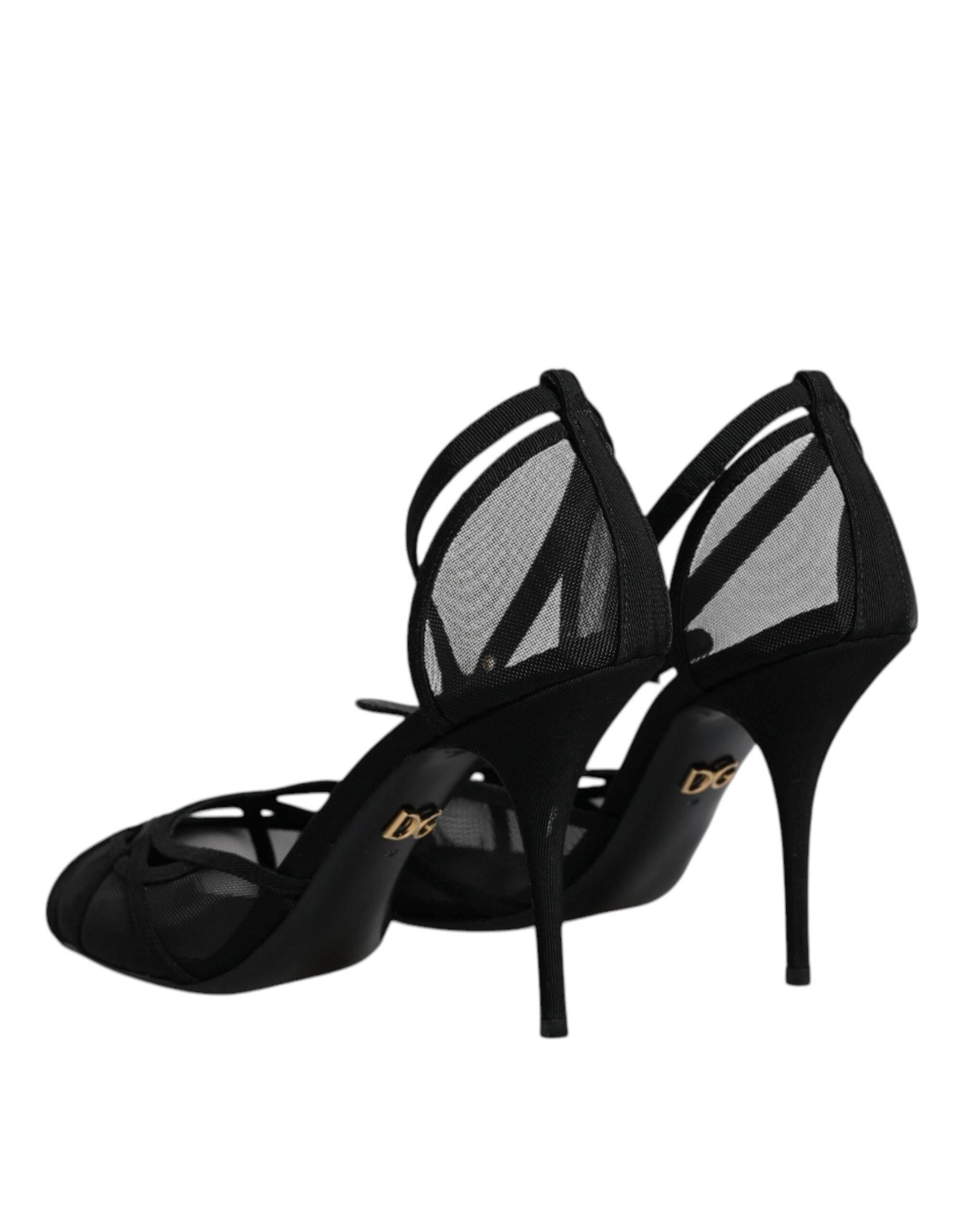 Dolce & Gabbana Black Mesh Ankle Strap Heels Pumps Shoes - Hilstor
