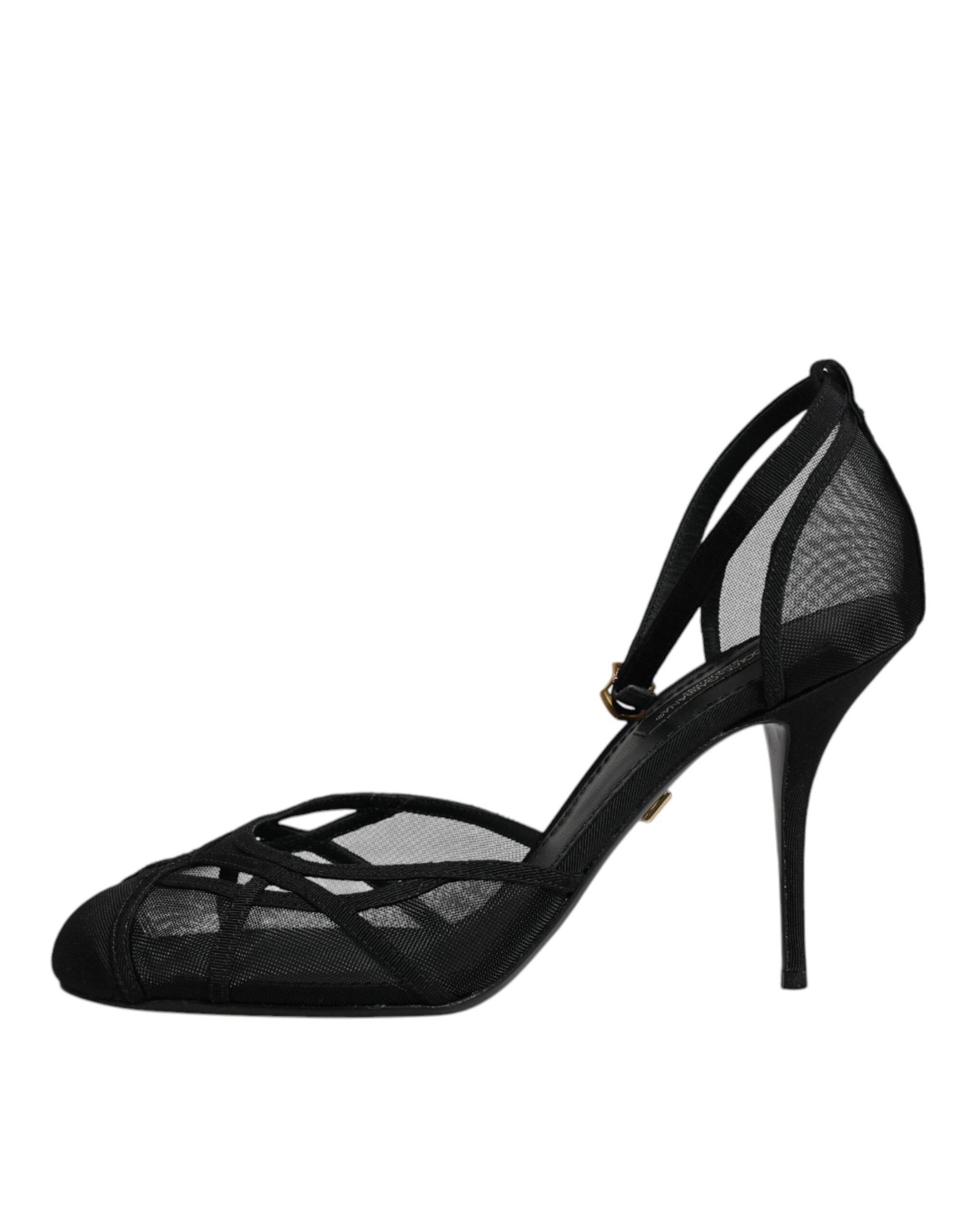 Dolce & Gabbana Black Mesh Ankle Strap Heels Pumps Shoes - Hilstor
