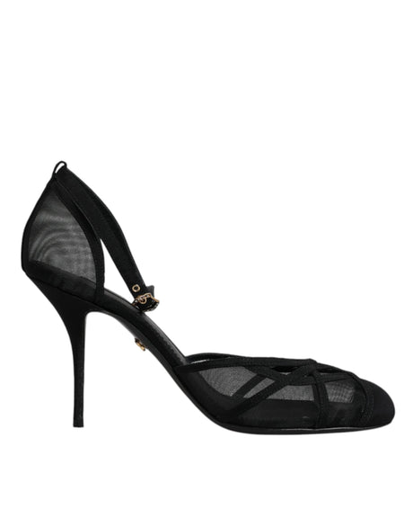 Dolce & Gabbana Black Mesh Ankle Strap Heels Pumps Shoes - Hilstor