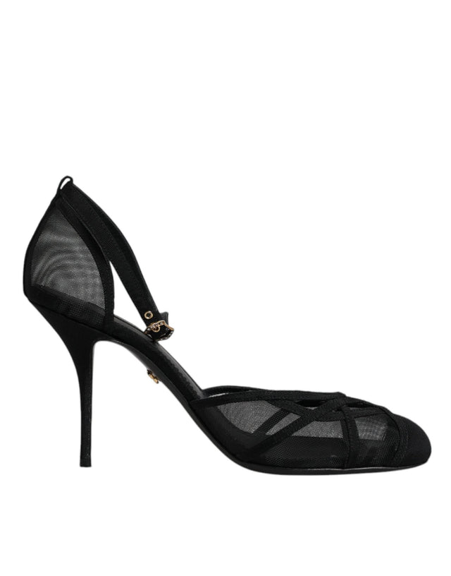 Dolce & Gabbana Black Mesh Ankle Strap Heels Pumps Shoes - Hilstor