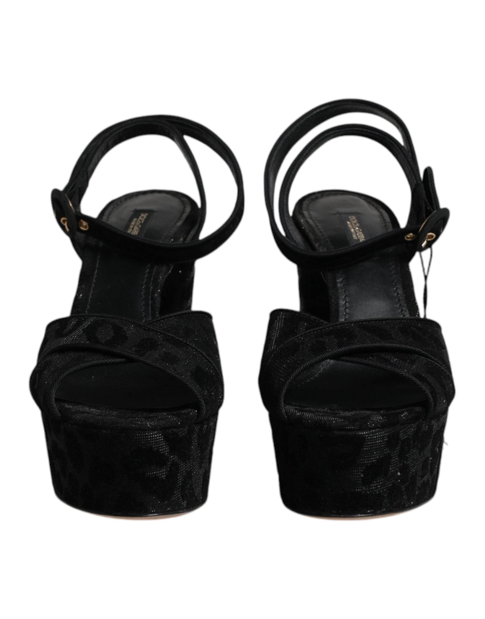 Dolce & Gabbana Black Leopard Platform Heels Sandals Shoes - Hilstor