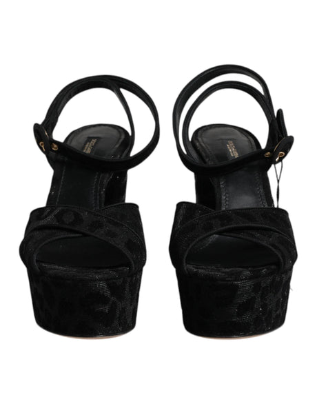 Dolce & Gabbana Black Leopard Platform Heels Sandals Shoes - Hilstor