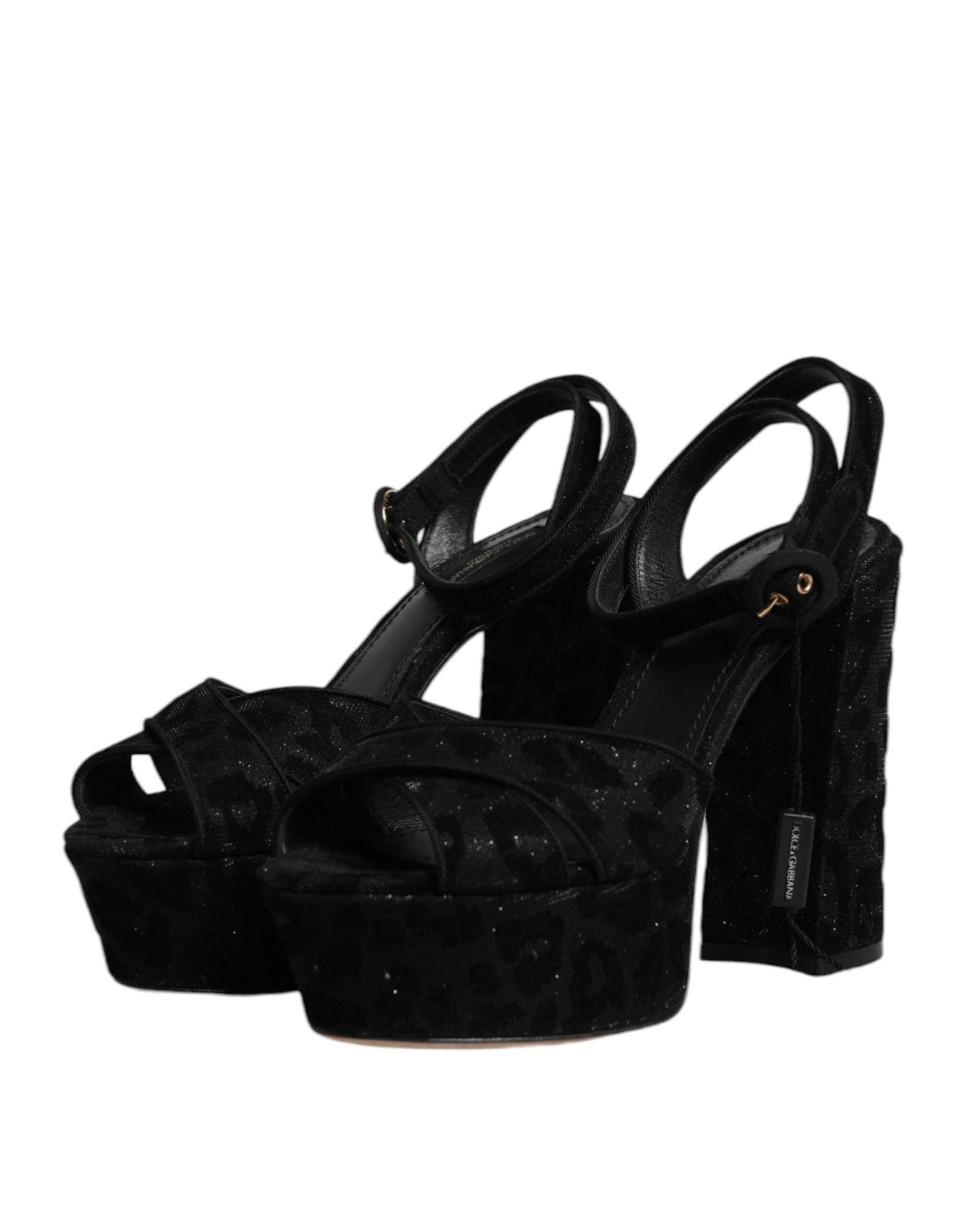 Dolce & Gabbana Black Leopard Platform Heels Sandals Shoes - Hilstor