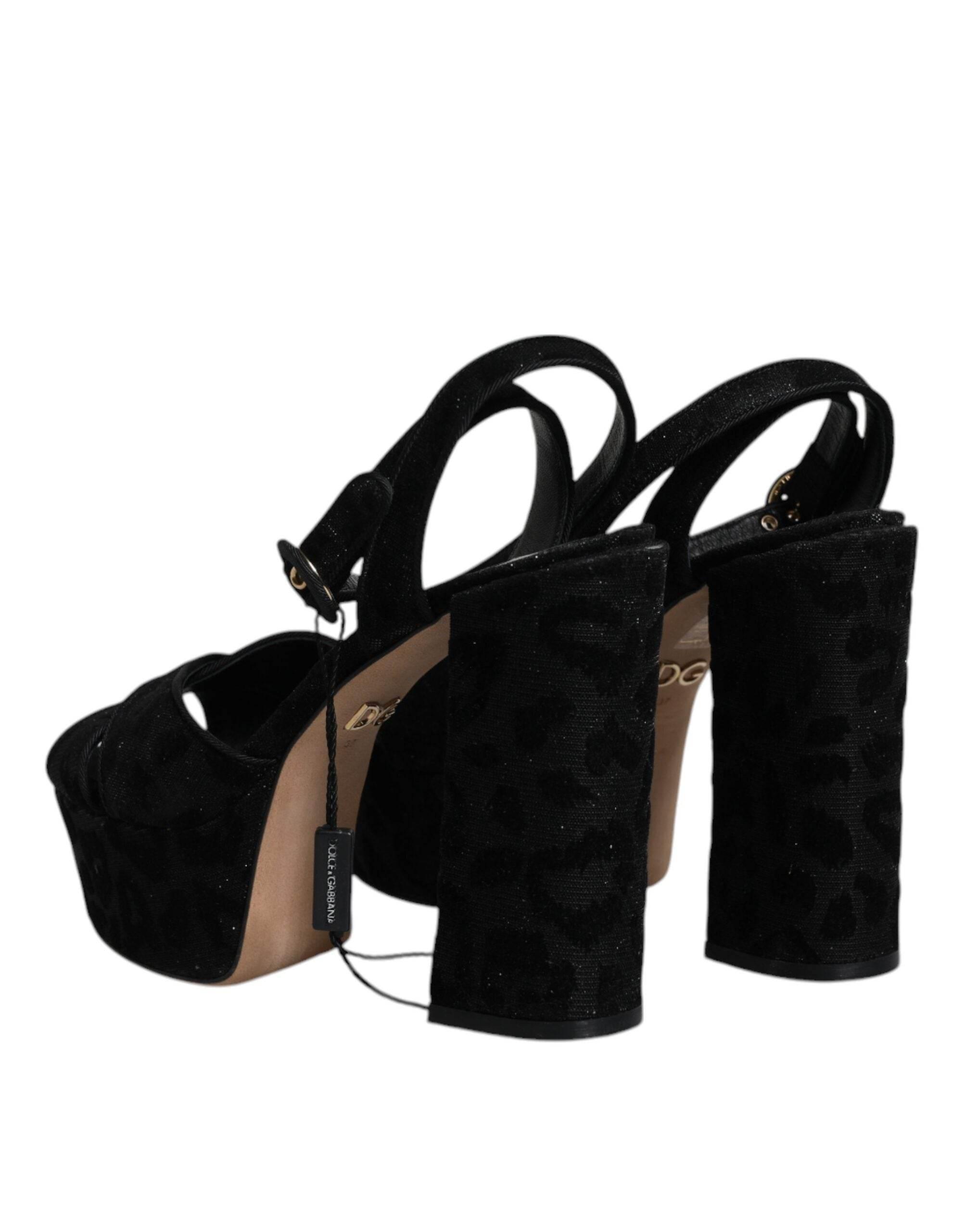 Dolce & Gabbana Black Leopard Platform Heels Sandals Shoes - Hilstor