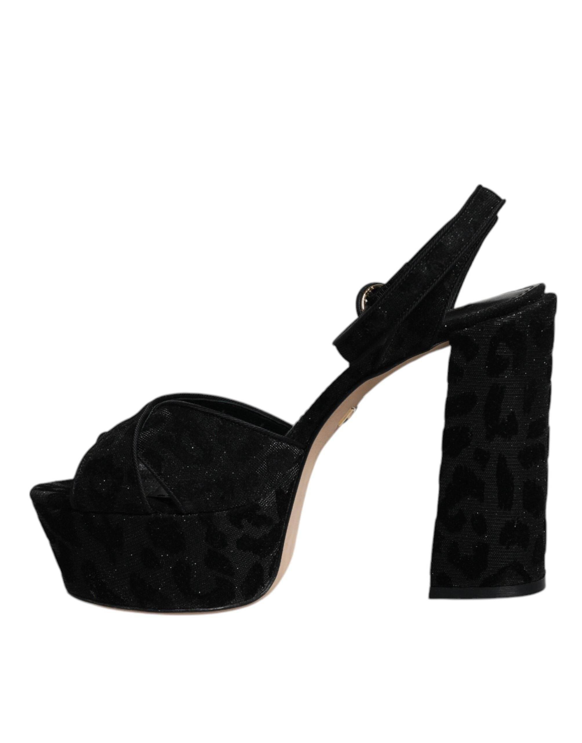 Dolce & Gabbana Black Leopard Platform Heels Sandals Shoes - Hilstor