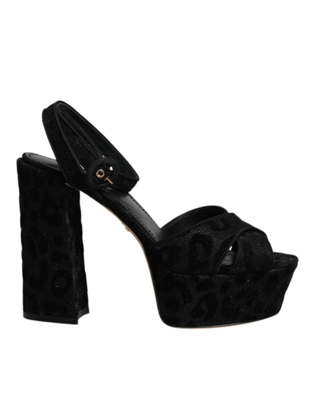 Dolce & Gabbana Black Leopard Platform Heels Sandals Shoes - Hilstor