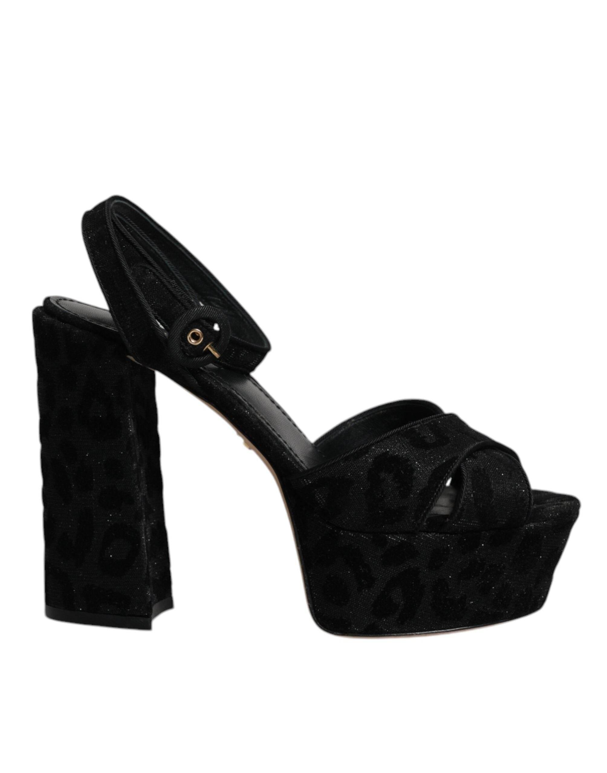 Dolce & Gabbana Black Leopard Platform Heels Sandals Shoes - Hilstor