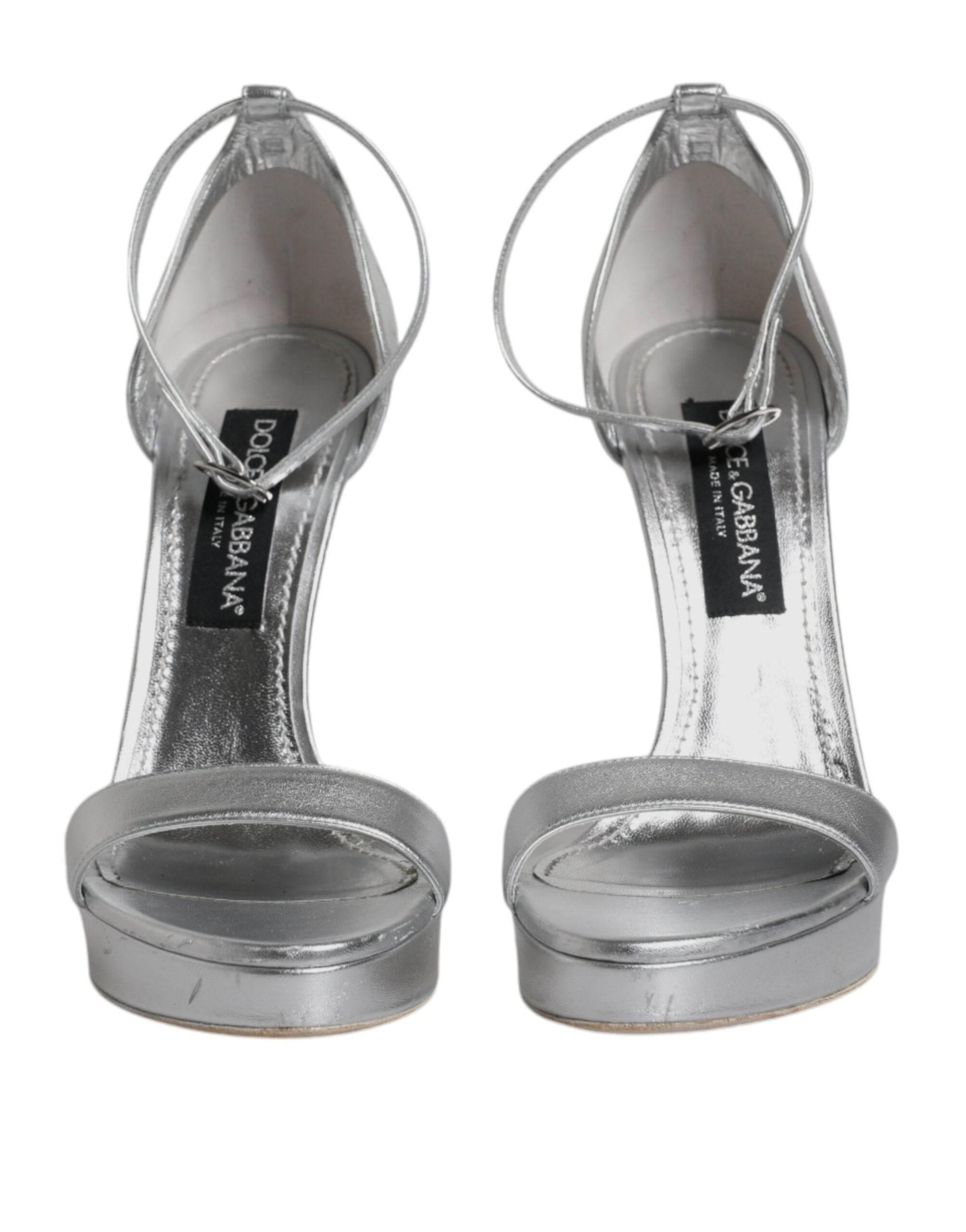 Dolce & Gabbana Silver Leather Platform Keira Sandals Shoes - Hilstor