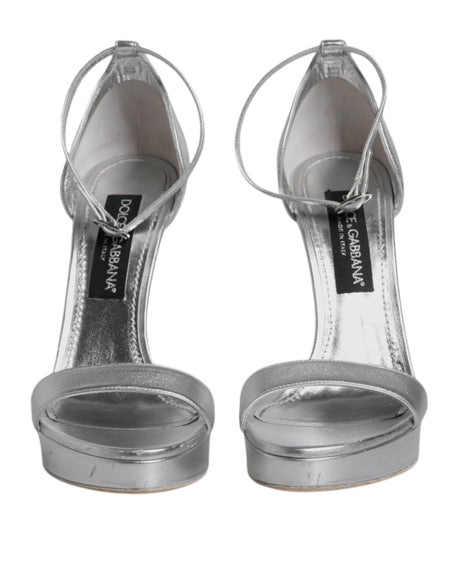 Dolce & Gabbana Silver Leather Platform Keira Sandals Shoes - Hilstor
