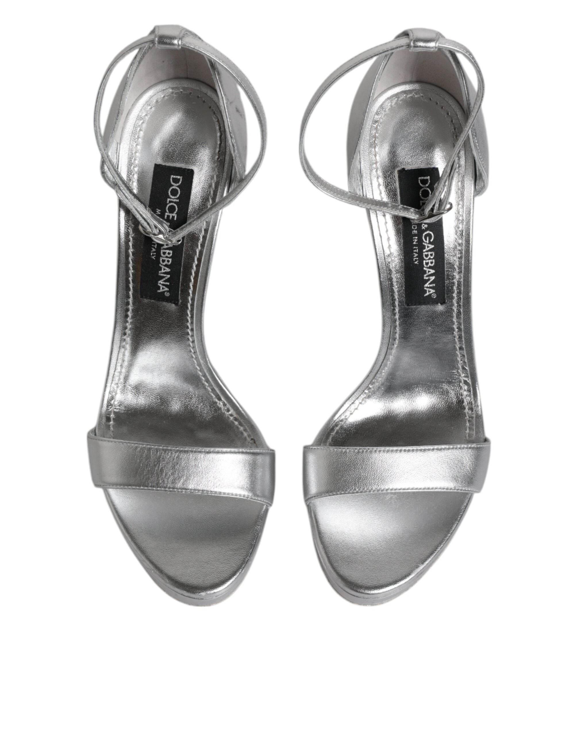 Dolce & Gabbana Silver Leather Platform Keira Sandals Shoes - Hilstor