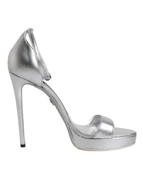 Dolce & Gabbana Silver Leather Platform Keira Sandals Shoes - Hilstor