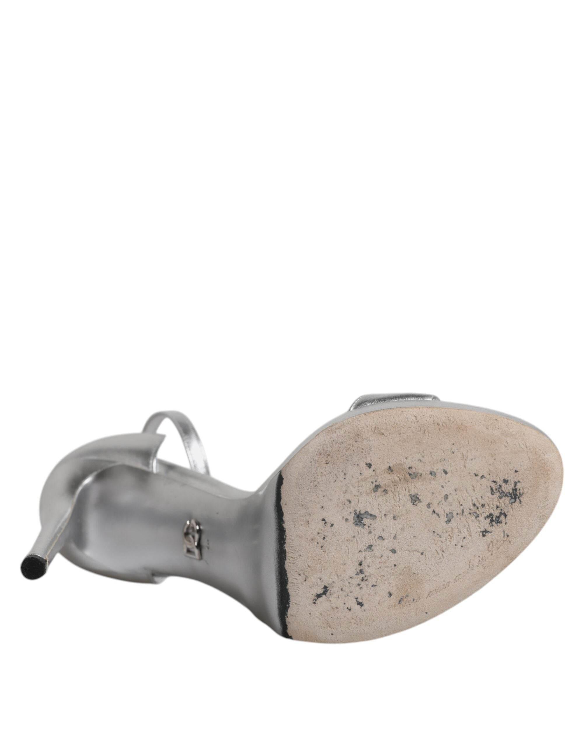 Dolce & Gabbana Silver Leather Platform Keira Sandals Shoes - Hilstor