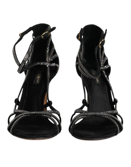 Dolce & Gabbana Black Strass Ankle Strap Heels Sandals Shoes - Hilstor