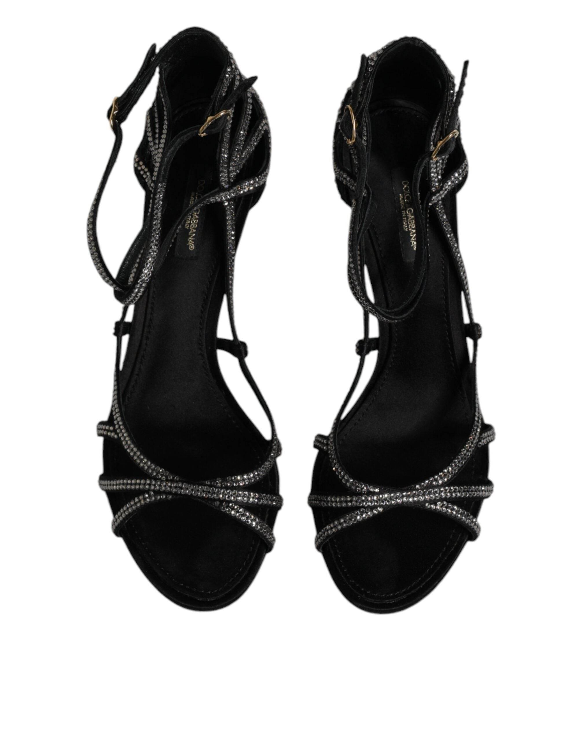 Dolce & Gabbana Black Strass Ankle Strap Heels Sandals Shoes - Hilstor