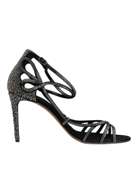 Dolce & Gabbana Black Strass Ankle Strap Heels Sandals Shoes - Hilstor