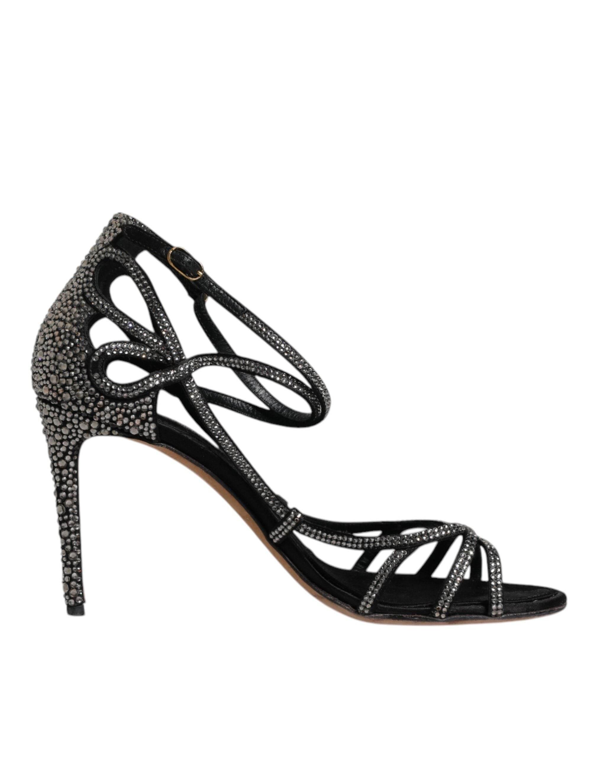 Dolce & Gabbana Black Strass Ankle Strap Heels Sandals Shoes - Hilstor