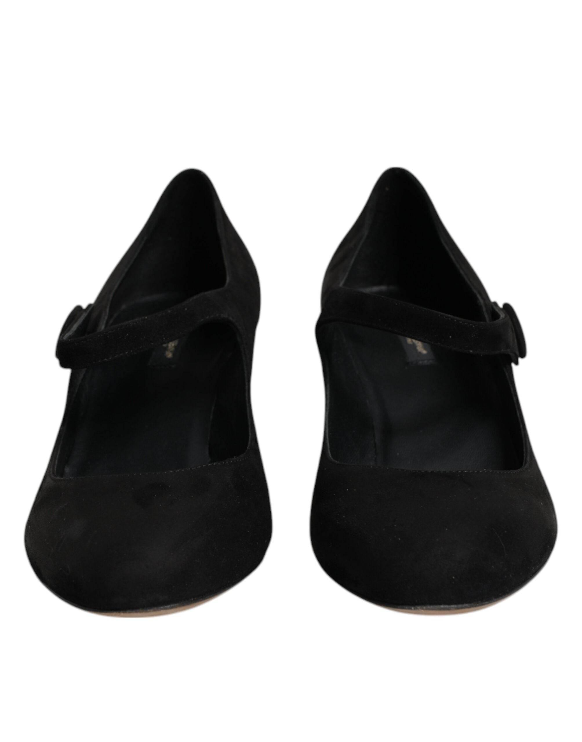 Dolce & Gabbana Black Suede Leather Block Heels Pumps Shoes - Hilstor