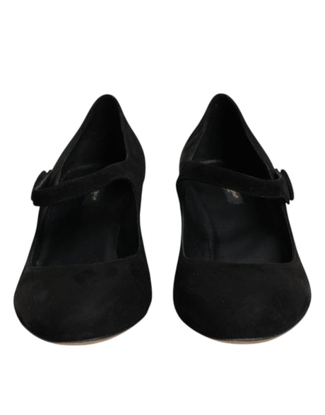 Dolce & Gabbana Black Suede Leather Block Heels Pumps Shoes - Hilstor