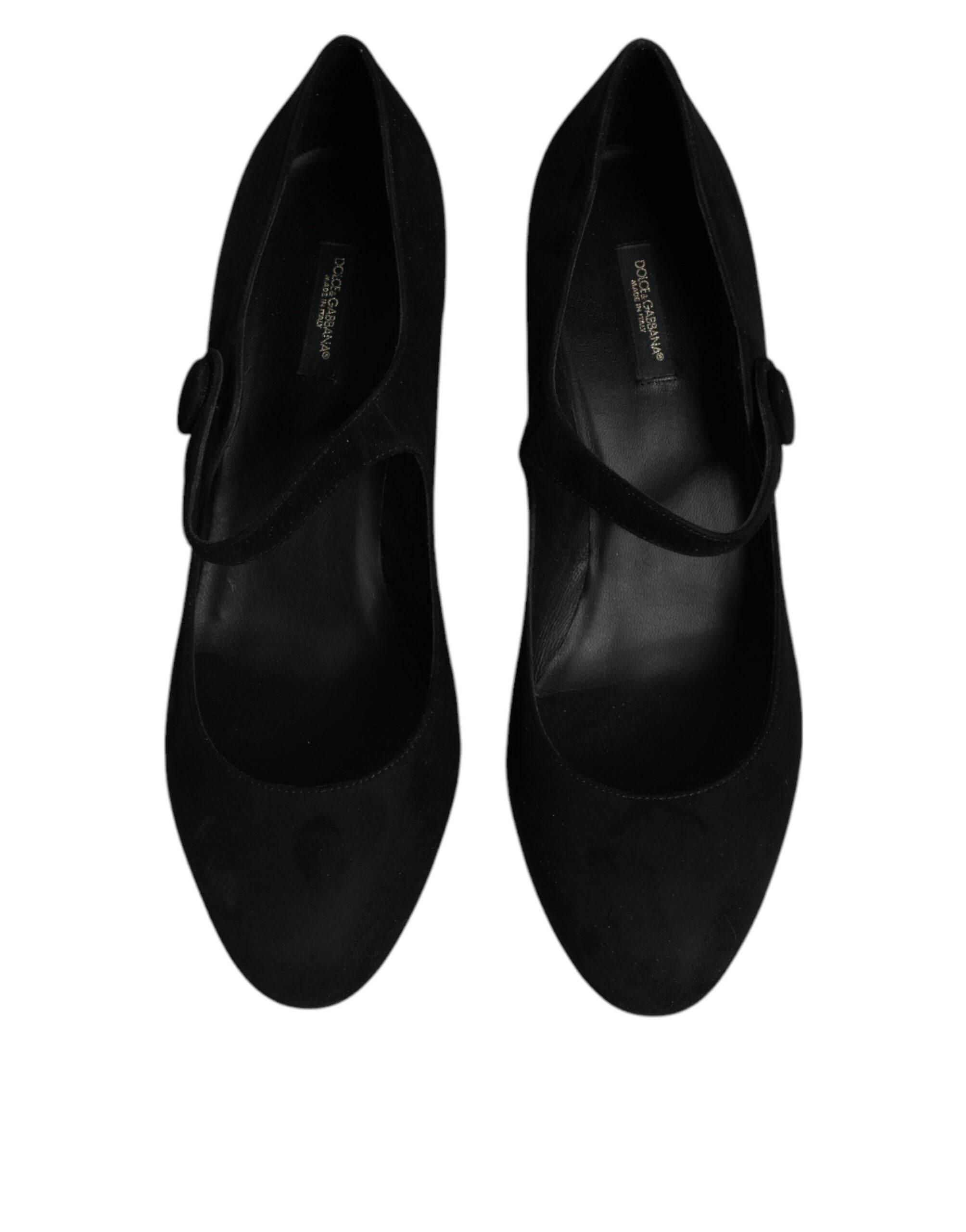 Dolce & Gabbana Black Suede Leather Block Heels Pumps Shoes - Hilstor