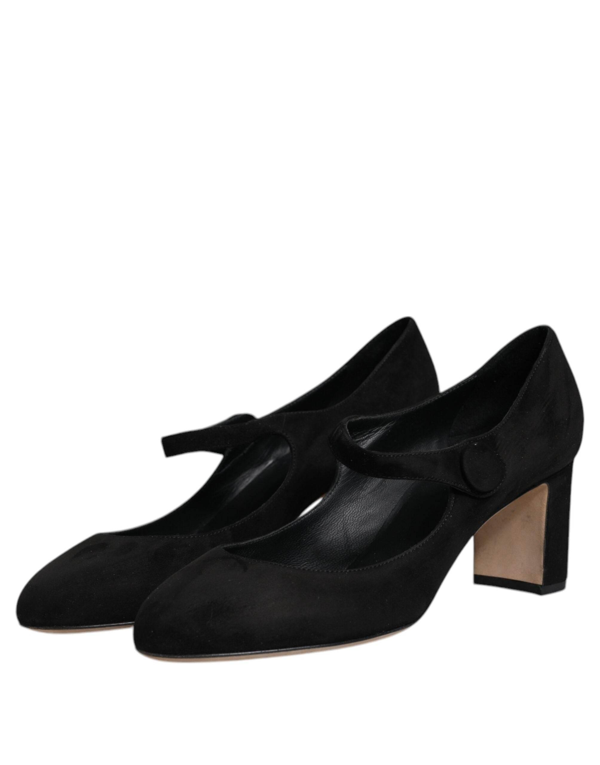 Dolce & Gabbana Black Suede Leather Block Heels Pumps Shoes - Hilstor