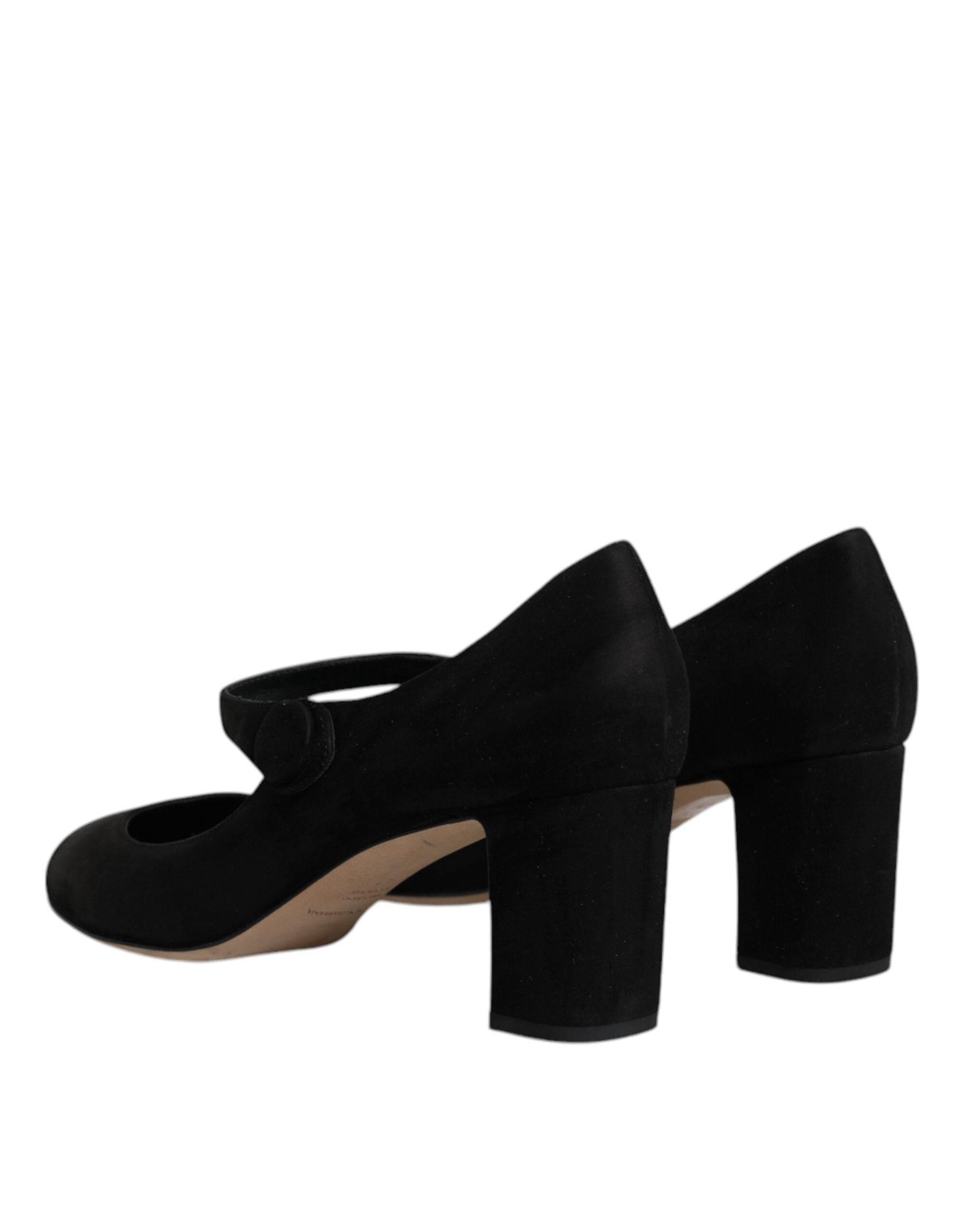 Dolce & Gabbana Black Suede Leather Block Heels Pumps Shoes - Hilstor