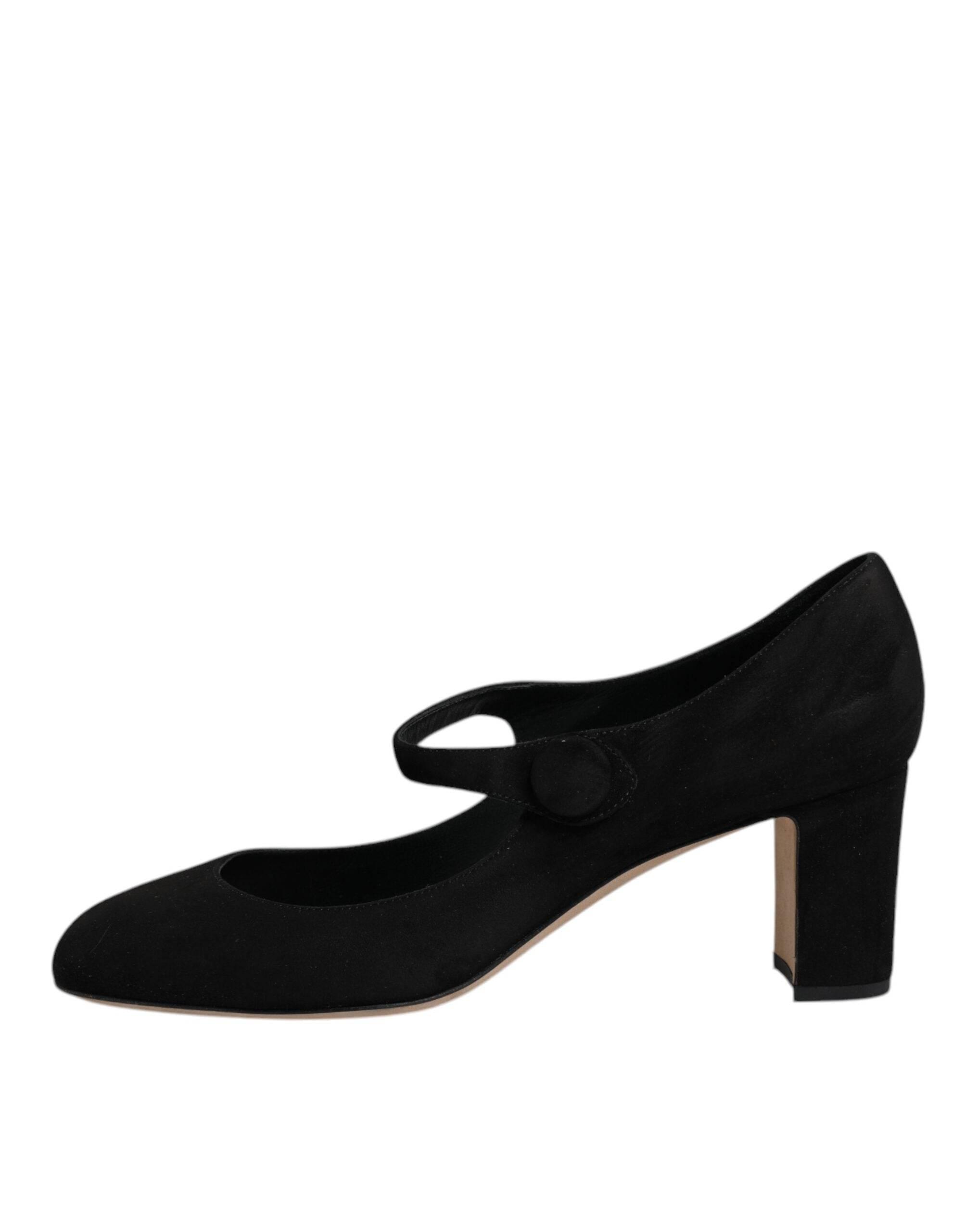 Dolce & Gabbana Black Suede Leather Block Heels Pumps Shoes - Hilstor
