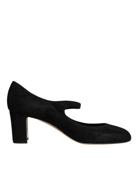 Dolce & Gabbana Black Suede Leather Block Heels Pumps Shoes - Hilstor