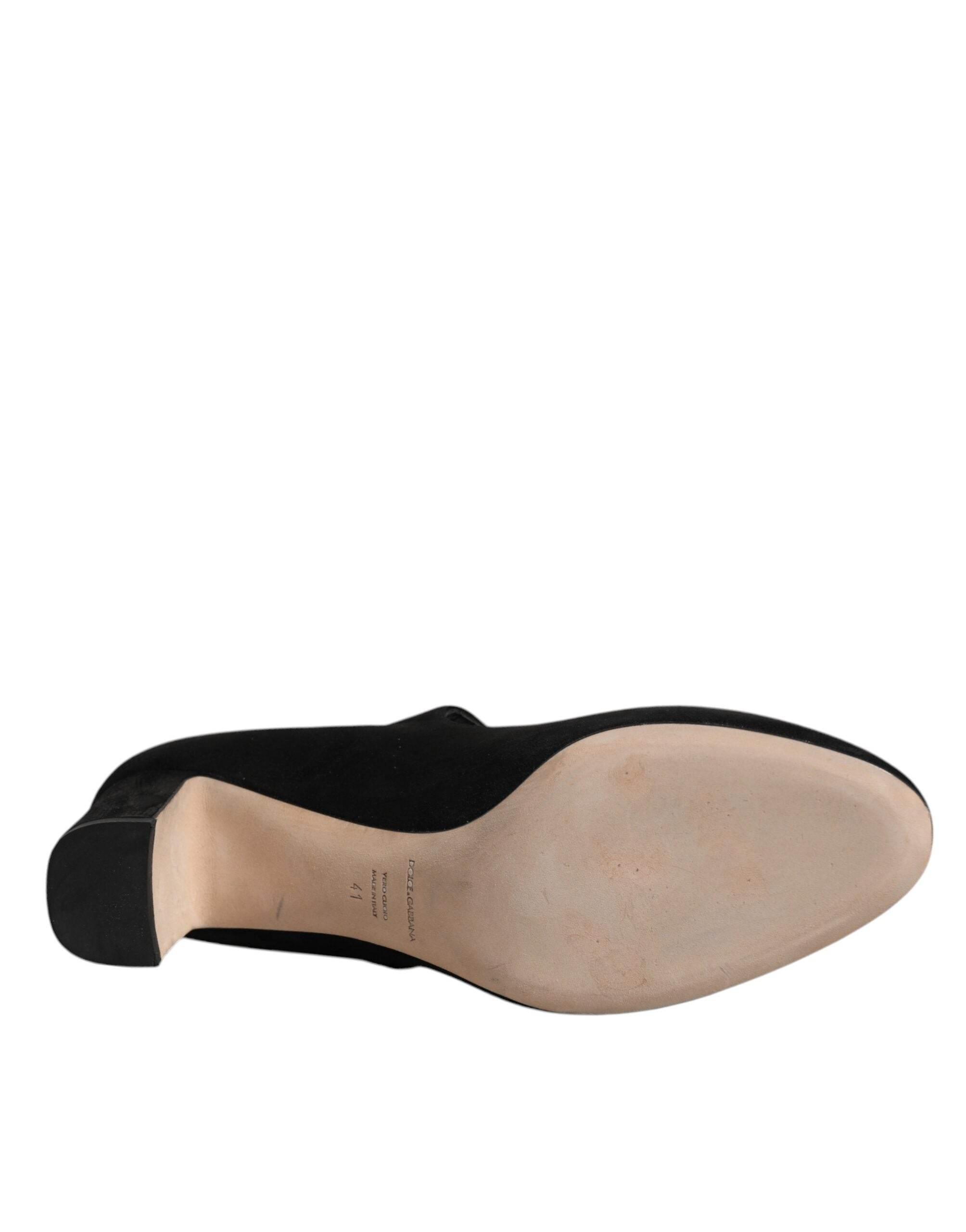Dolce & Gabbana Black Suede Leather Block Heels Pumps Shoes - Hilstor