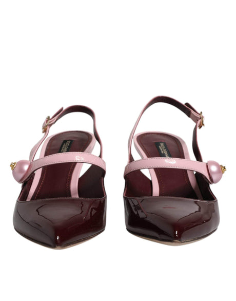Dolce & Gabbana Pink Maroon Leather Kitten Heels Slingbacks Shoes - Hilstor