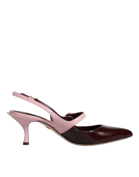 Dolce & Gabbana Pink Maroon Leather Kitten Heels Slingbacks Shoes - Hilstor