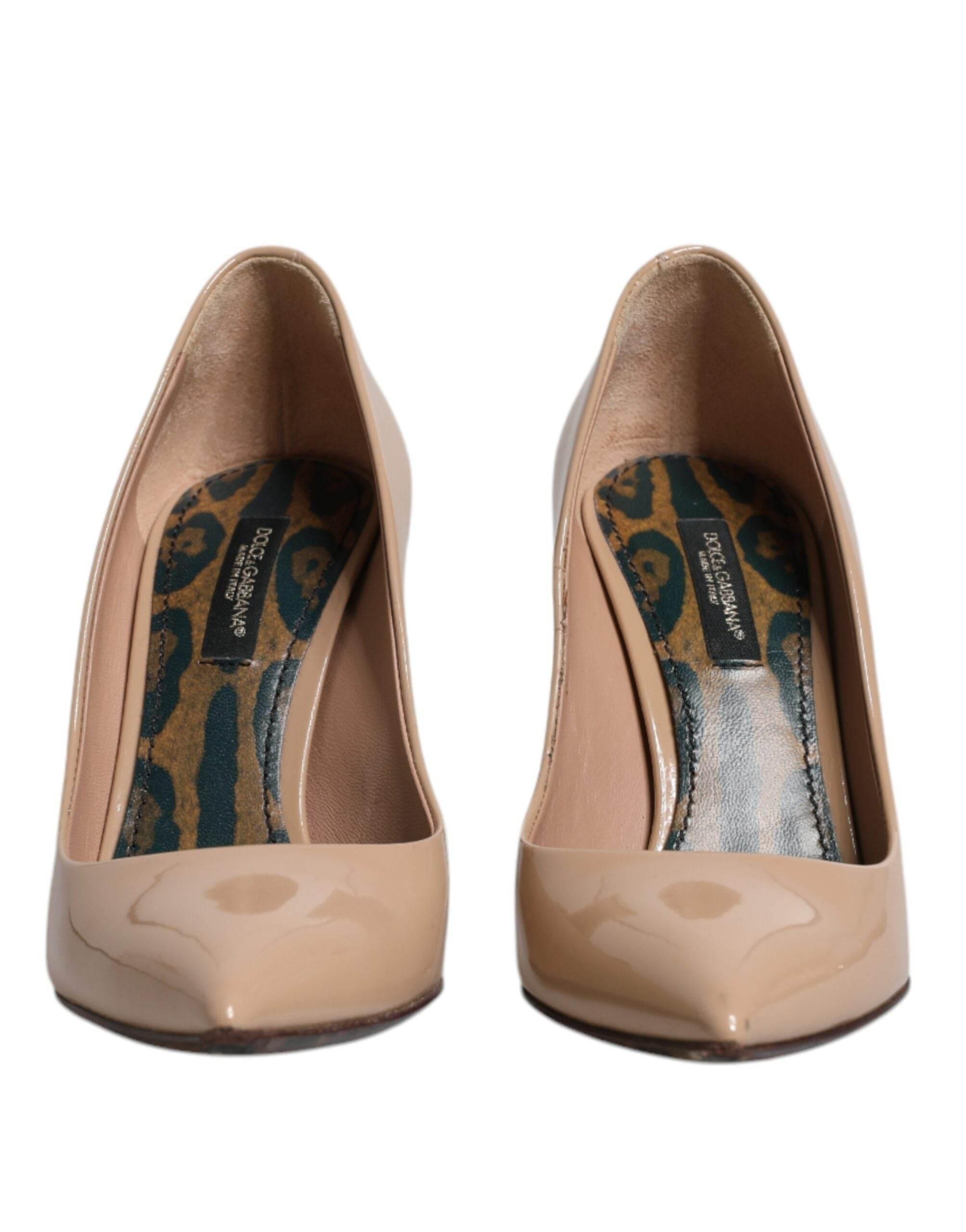 Dolce & Gabbana Beige Patent Leather Stiletto Heel Pumps Shoes - Hilstor