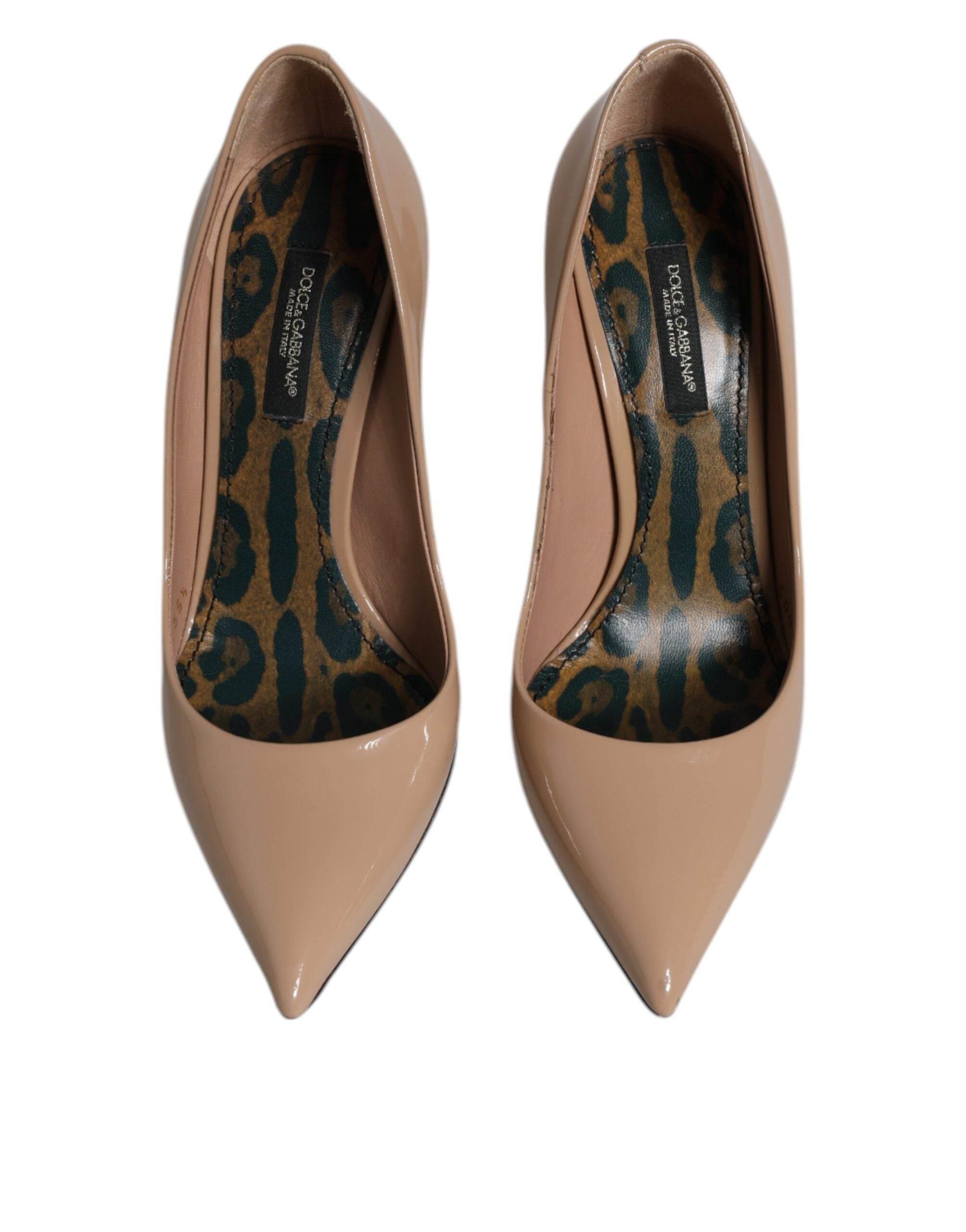 Dolce & Gabbana Beige Patent Leather Stiletto Heel Pumps Shoes - Hilstor
