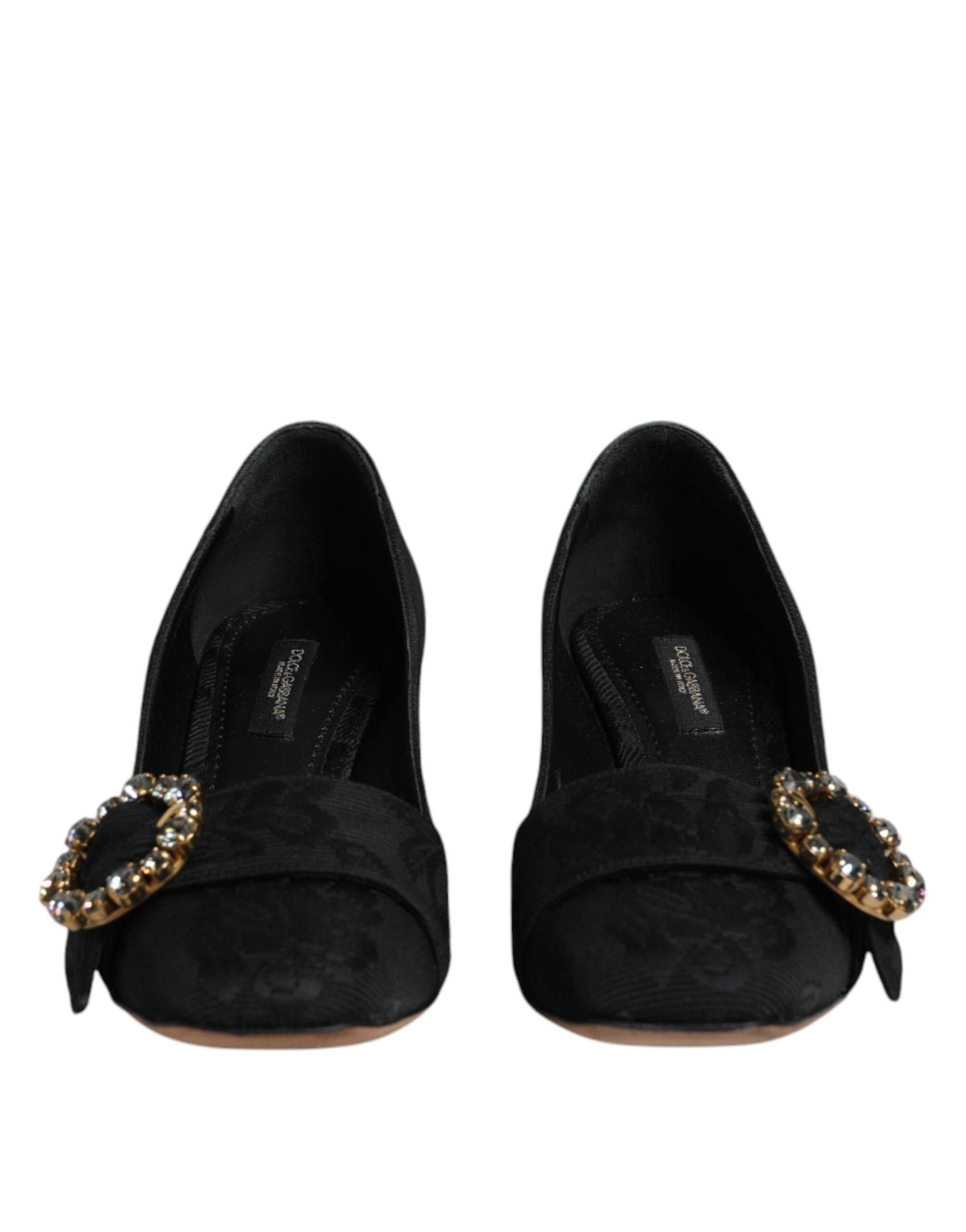 Dolce & Gabbana Black Brocade Crystals Heels Pumps Shoes - Hilstor