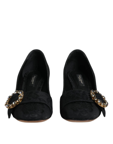 Dolce & Gabbana Black Brocade Crystals Heels Pumps Shoes - Hilstor