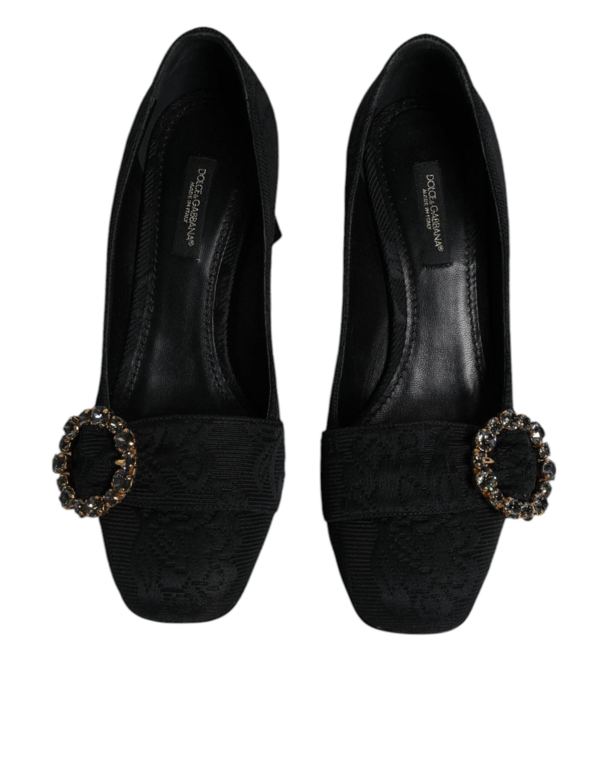 Dolce & Gabbana Black Brocade Crystals Heels Pumps Shoes - Hilstor
