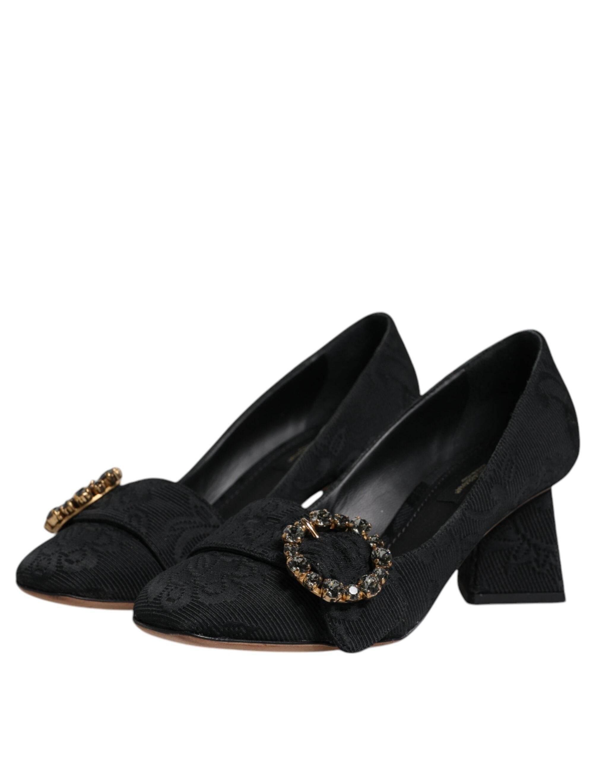 Dolce & Gabbana Black Brocade Crystals Heels Pumps Shoes - Hilstor