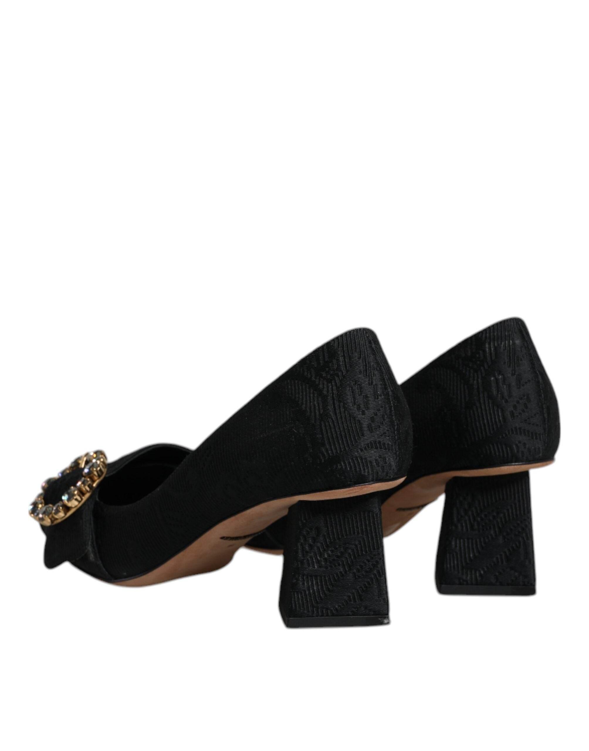 Dolce & Gabbana Black Brocade Crystals Heels Pumps Shoes - Hilstor