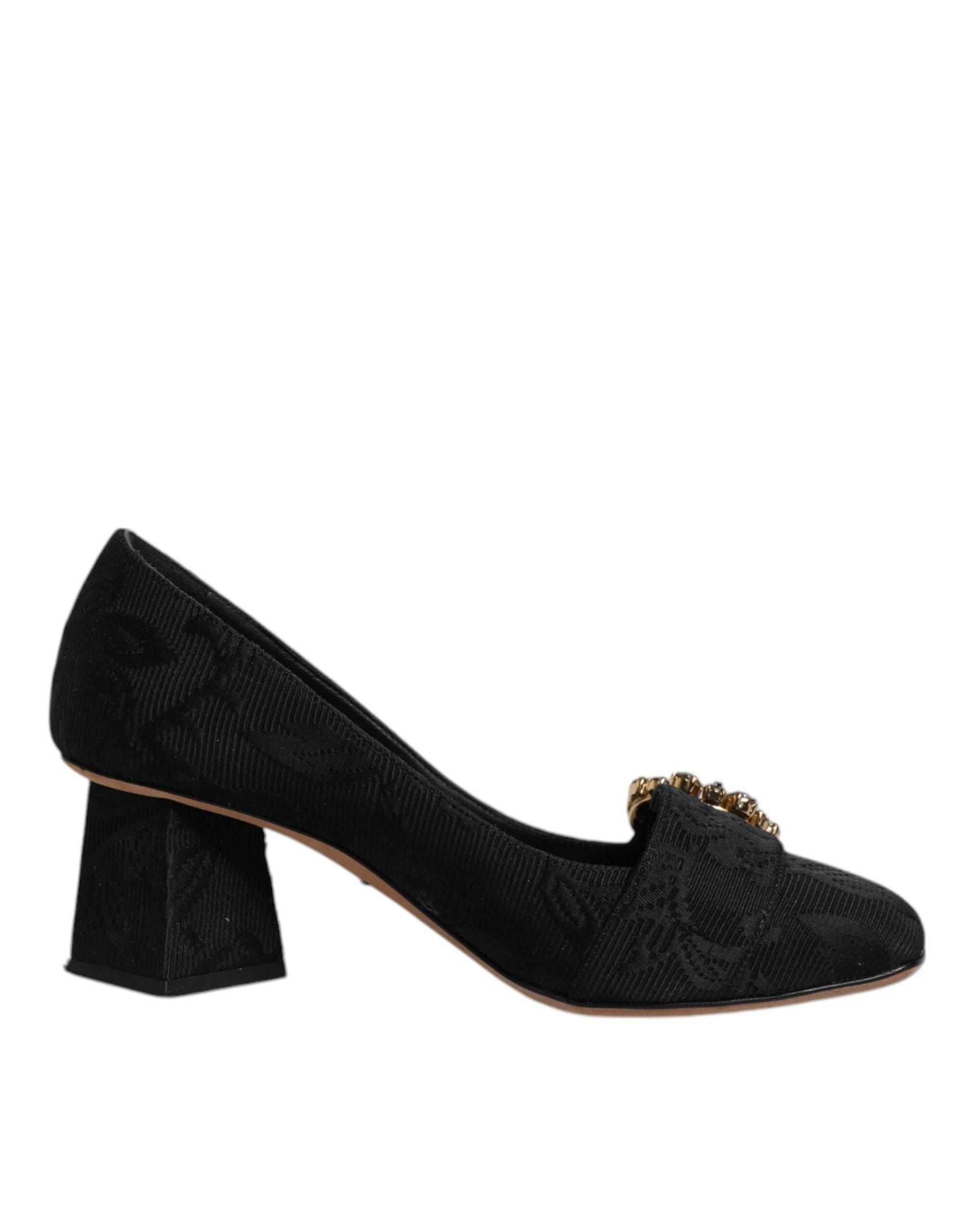 Dolce & Gabbana Black Brocade Crystals Heels Pumps Shoes - Hilstor