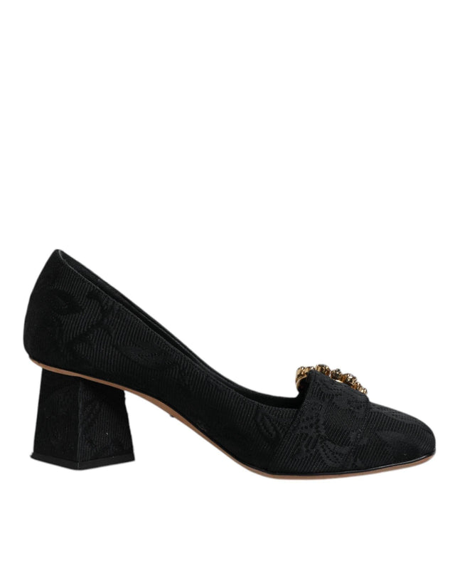Dolce & Gabbana Black Brocade Crystals Heels Pumps Shoes - Hilstor